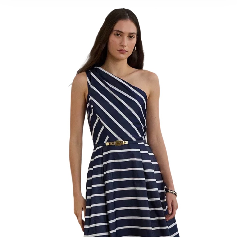 Lauren Ralph Lauren Women's Striped Belted Taffeta Cocktail Dress NEW - Picture 2 of 6